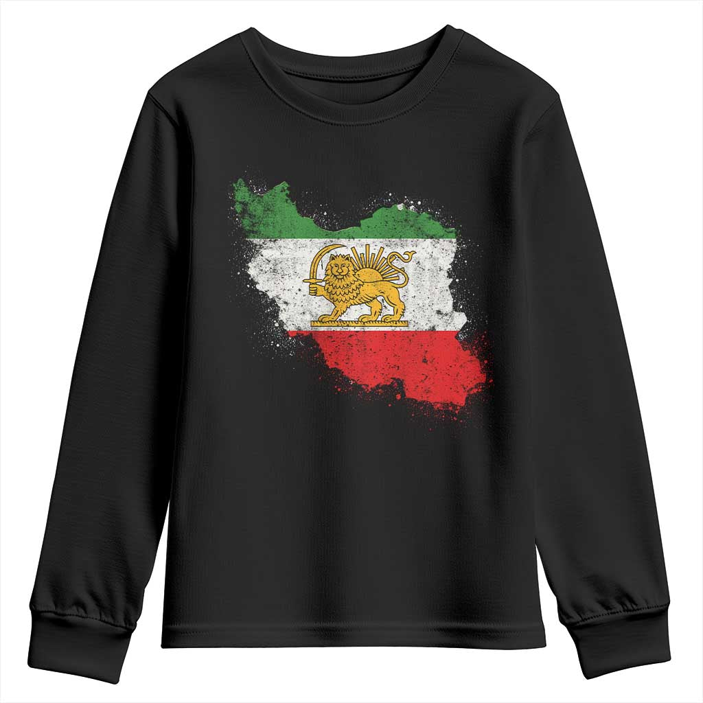Lion and Sun Iran Youth Sweatshirt Shir o Khorshid Retro Vintage Watercolors Iran Flag TS10 Black Print Your Wear