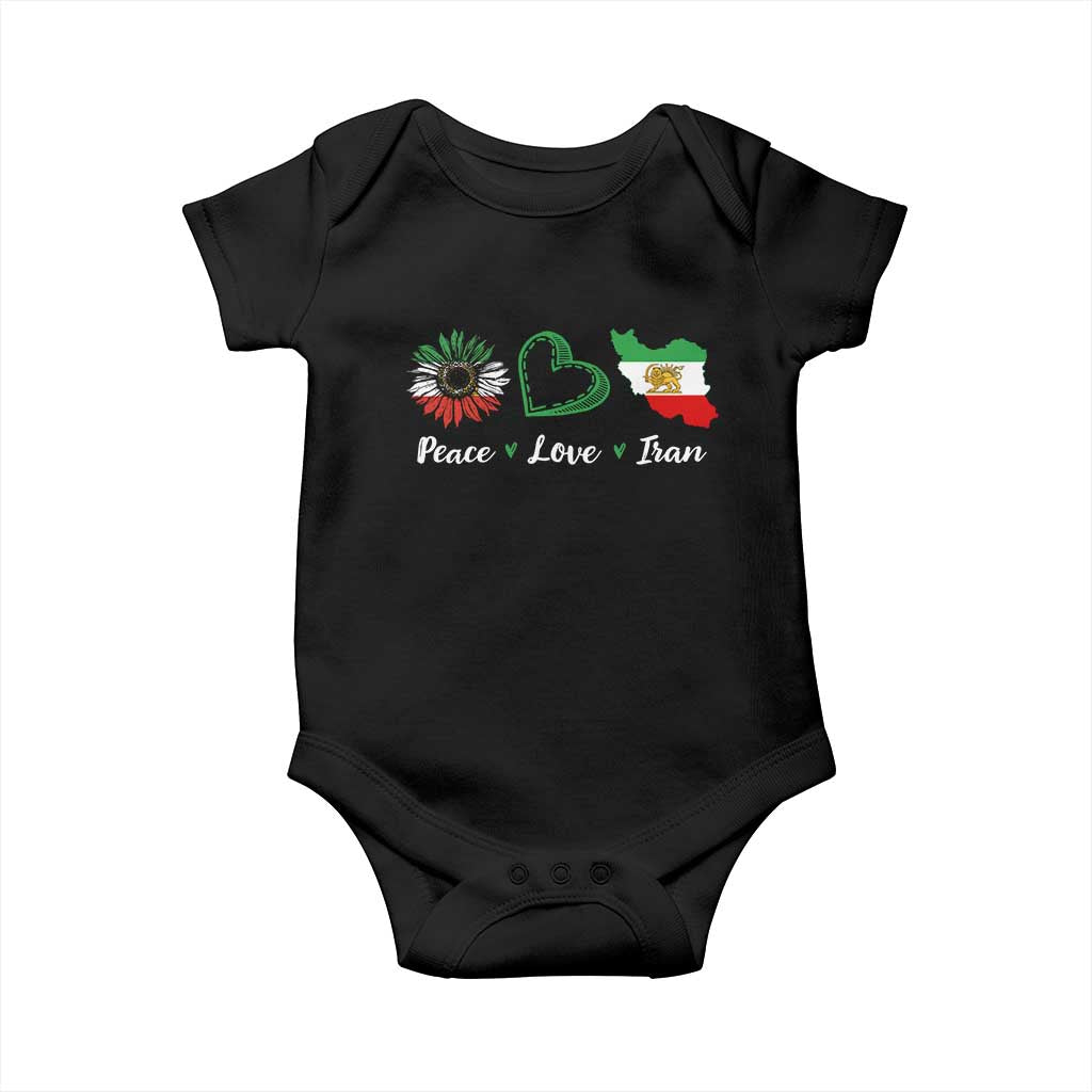 Peace Love Iran Baby Onesie Sunflower Flag TS10 Black Print Your Wear
