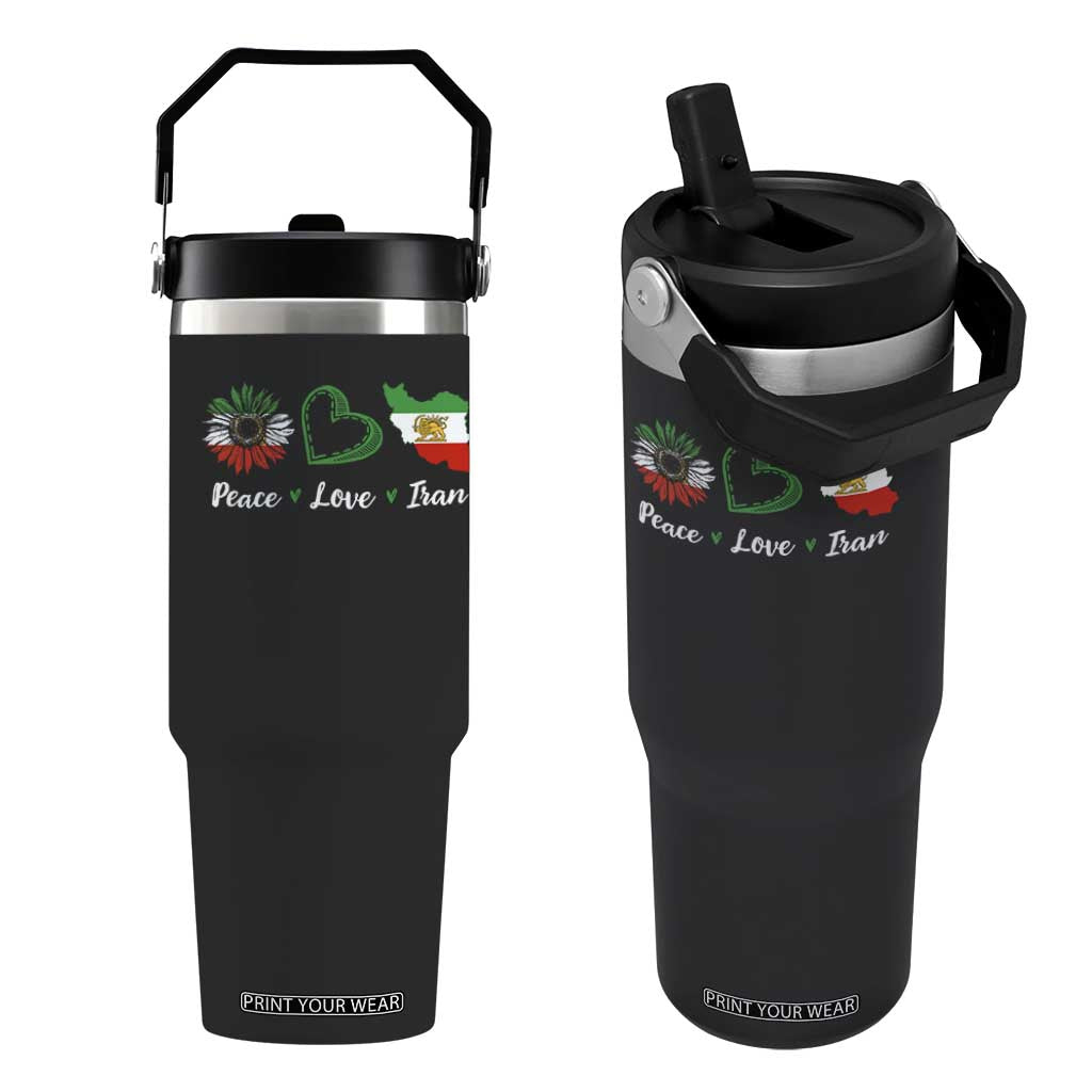 Peace Love Iran Flip Straw Tumbler Sunflower Flag TS10 One Size: 30 oz Black Print Your Wear