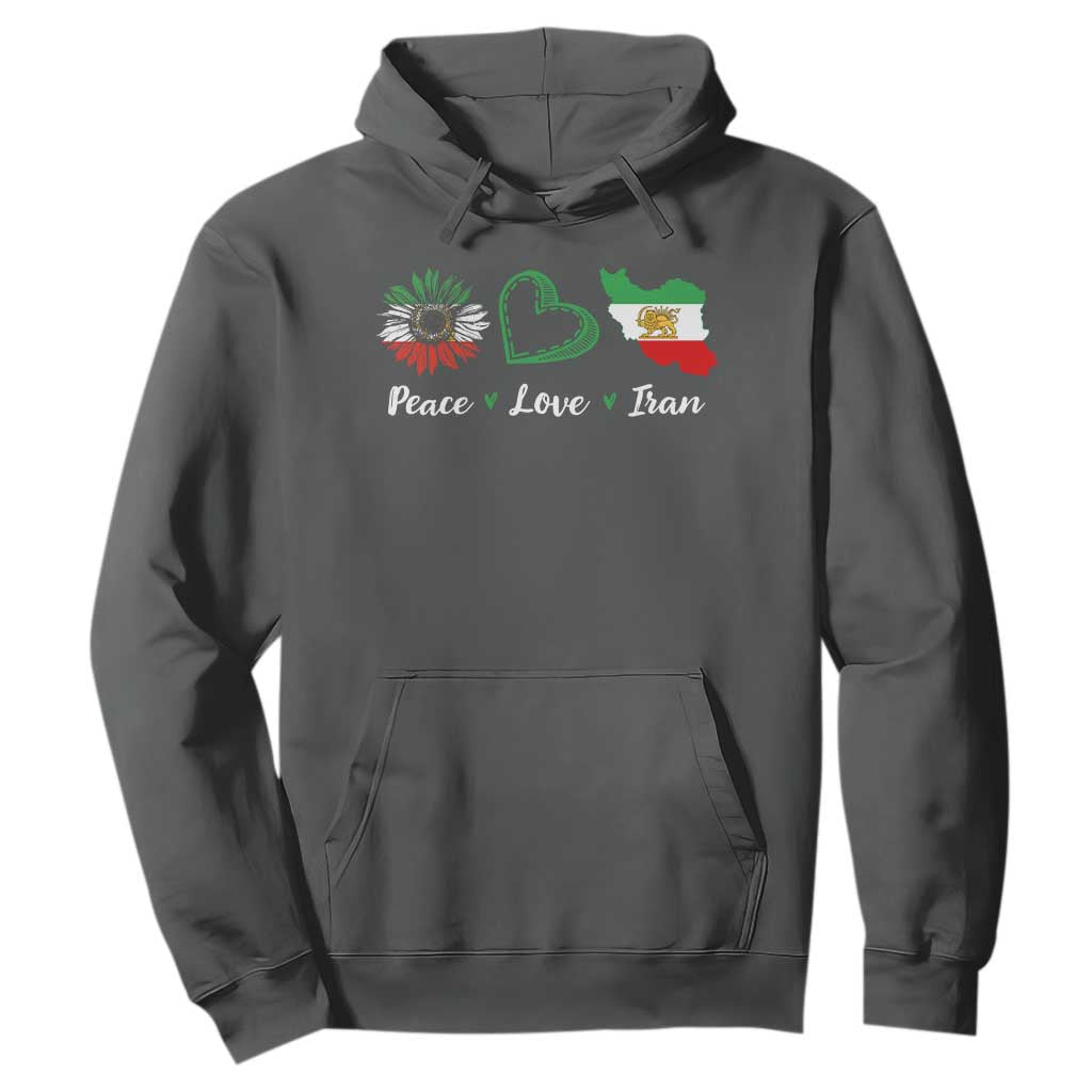Peace Love Iran Hoodie Sunflower Flag TS10 Dark Heather Print Your Wear