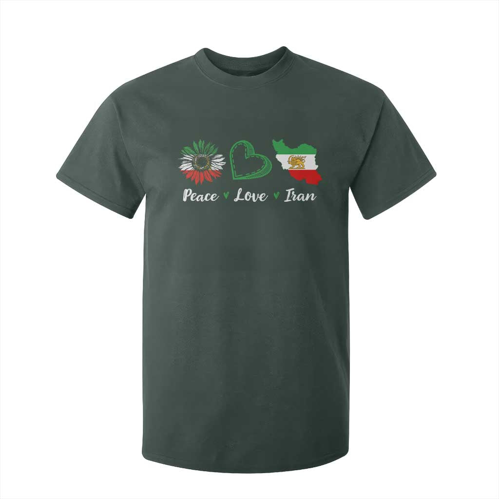 Peace Love Iran T Shirt For Kid Sunflower Flag TS10 Dark Forest Green Print Your Wear