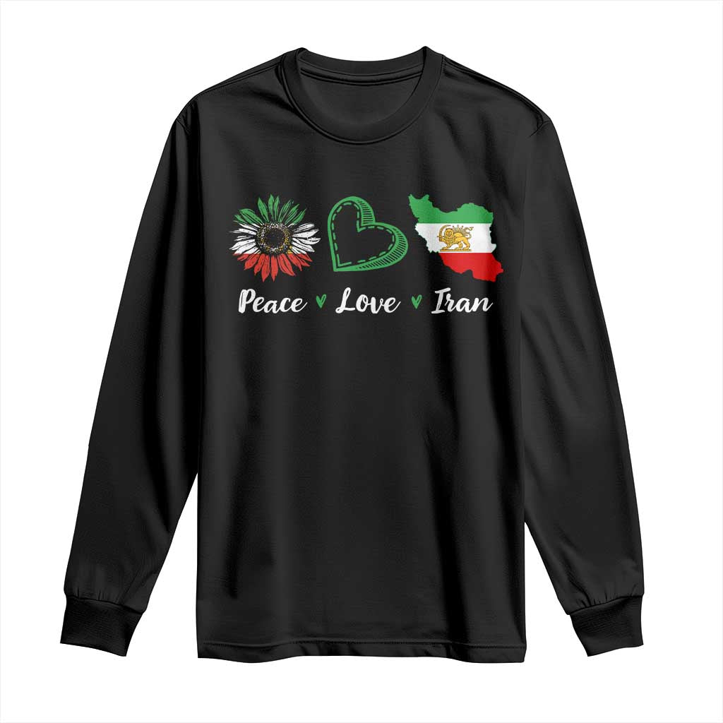 Peace Love Iran Long Sleeve Shirt Sunflower Flag TS10 Black Print Your Wear