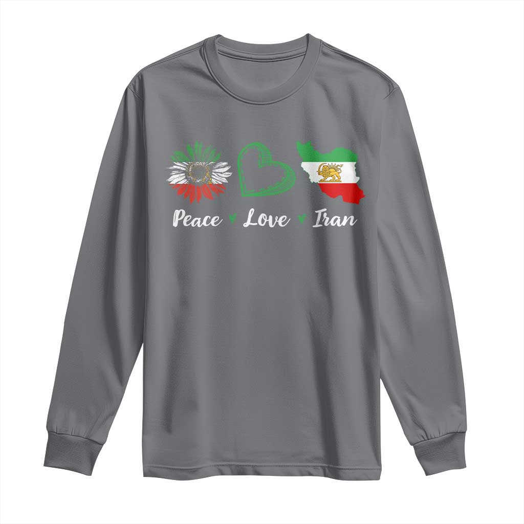 Peace Love Iran Long Sleeve Shirt Sunflower Flag TS10 Charcoal Print Your Wear