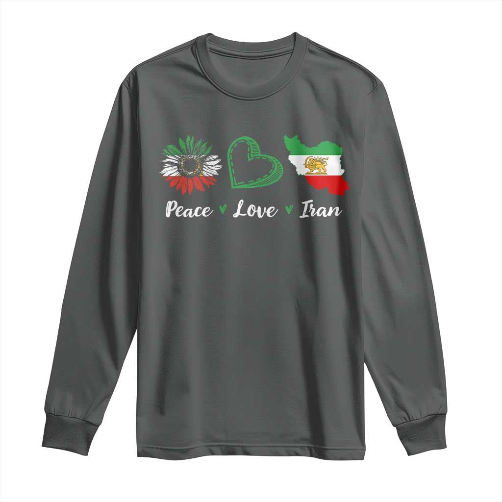 Peace Love Iran Long Sleeve Shirt Sunflower Flag TS10 Dark Heather Print Your Wear