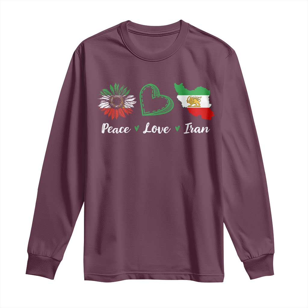 Peace Love Iran Long Sleeve Shirt Sunflower Flag TS10 Maroon Print Your Wear