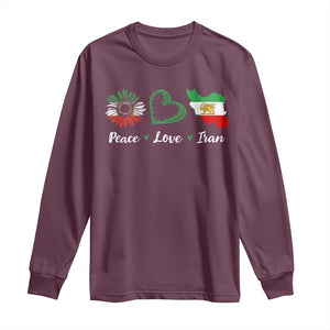 Peace Love Iran Long Sleeve Shirt Sunflower Flag TS10 Maroon Print Your Wear