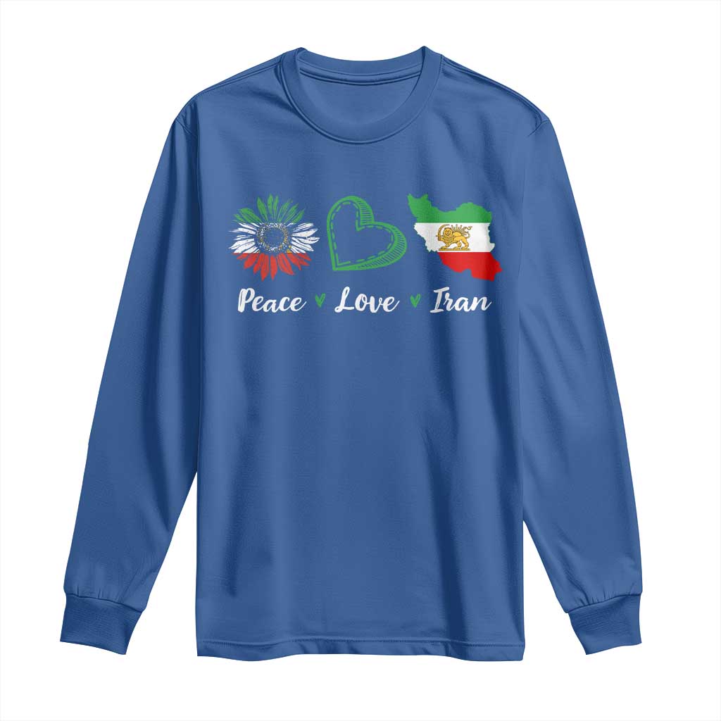Peace Love Iran Long Sleeve Shirt Sunflower Flag TS10 Royal Blue Print Your Wear