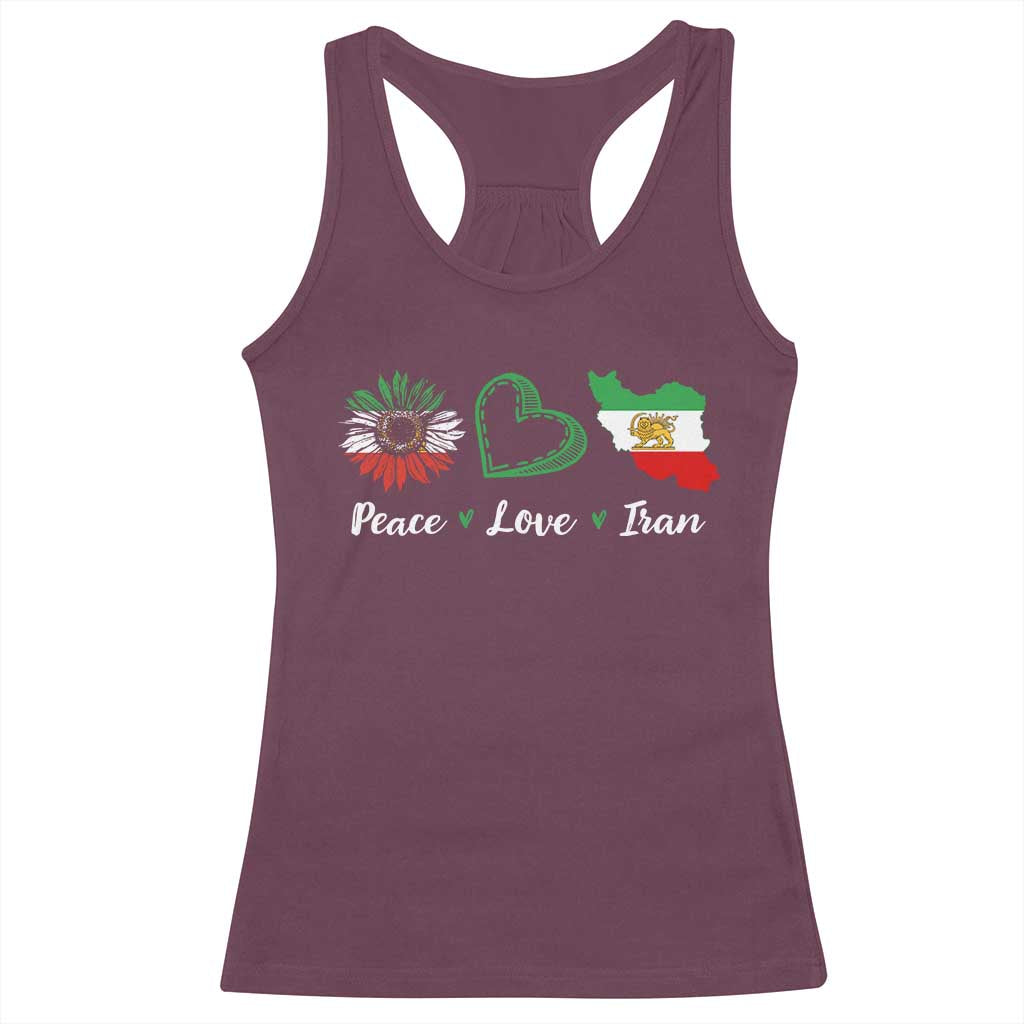 Peace Love Iran Racerback Tank Top Sunflower Flag TS10 Maroon Print Your Wear