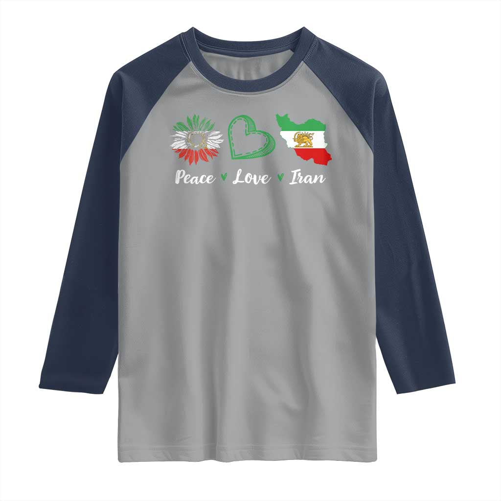 Peace Love Iran Raglan Shirt Sunflower Flag TS10 Sport Gray Navy Print Your Wear