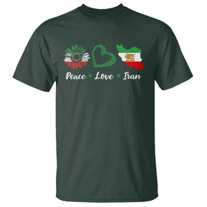 Peace Love Iran T Shirt Sunflower Flag TS10 Dark Forest Green Print Your Wear