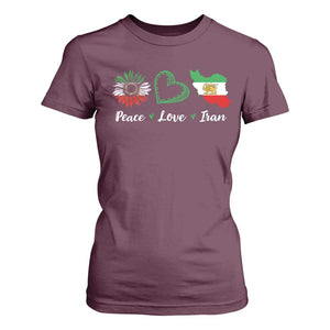 Peace Love Iran T Shirt For Women Sunflower Flag TS10 Maroon Print Your Wear