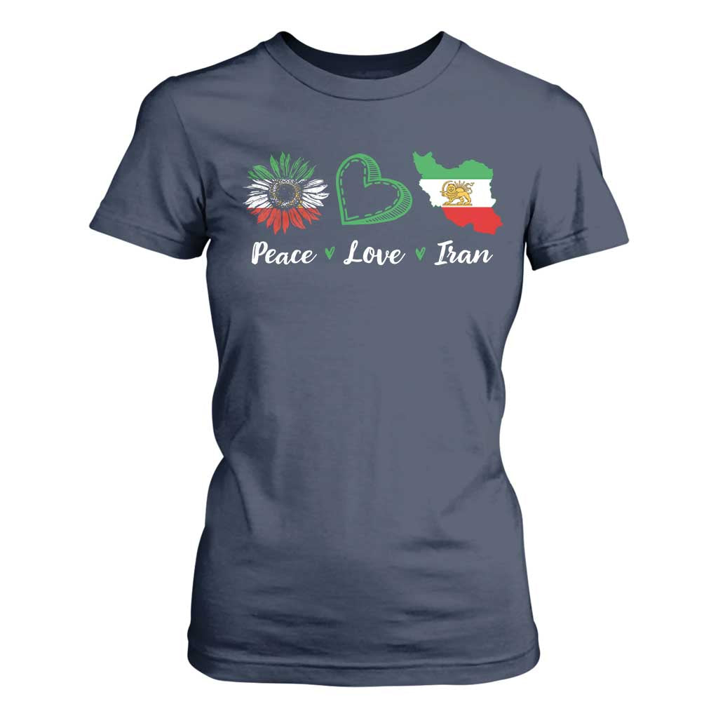 Peace Love Iran T Shirt For Women Sunflower Flag TS10 Navy Print Your Wear