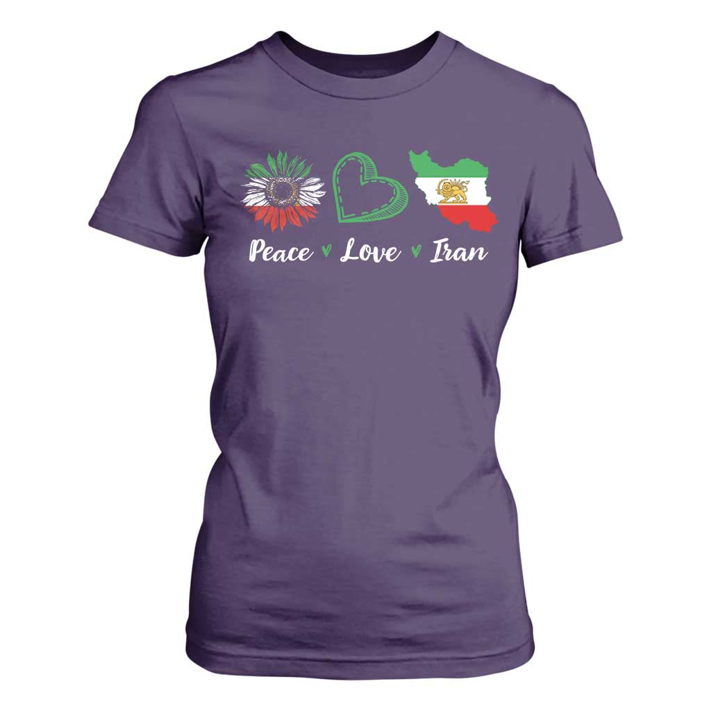 Peace Love Iran T Shirt For Women Sunflower Flag TS10 Purple Print Your Wear