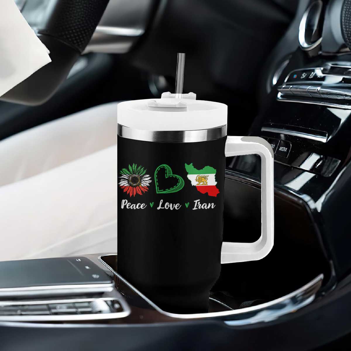 Peace Love Iran Tumbler With Handle Sunflower Flag TS10 Print Your Wear