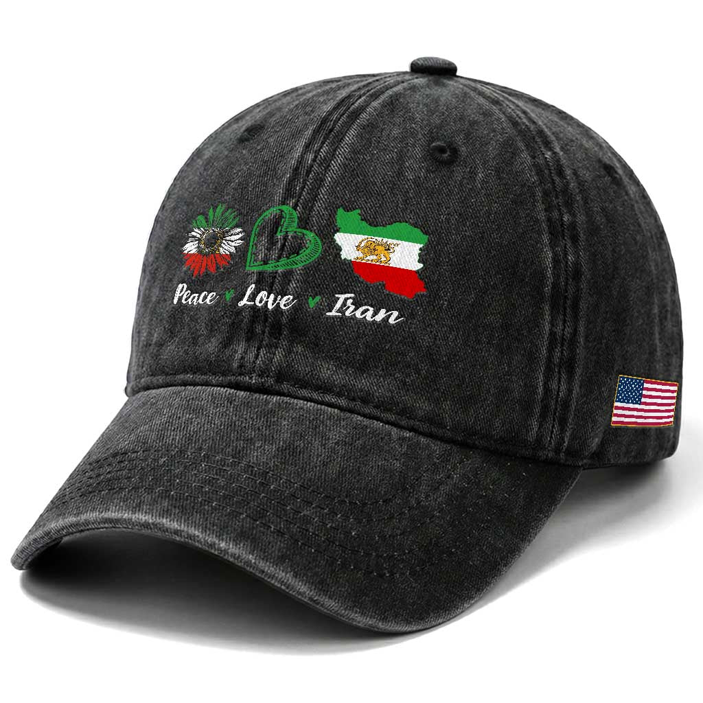 Peace Love Iran Washed Cotton Baseball Cap Sunflower Flag TS10 Print Your Wear
