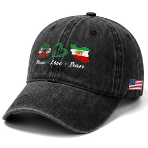 Peace Love Iran Washed Cotton Baseball Cap Sunflower Flag TS10 Print Your Wear
