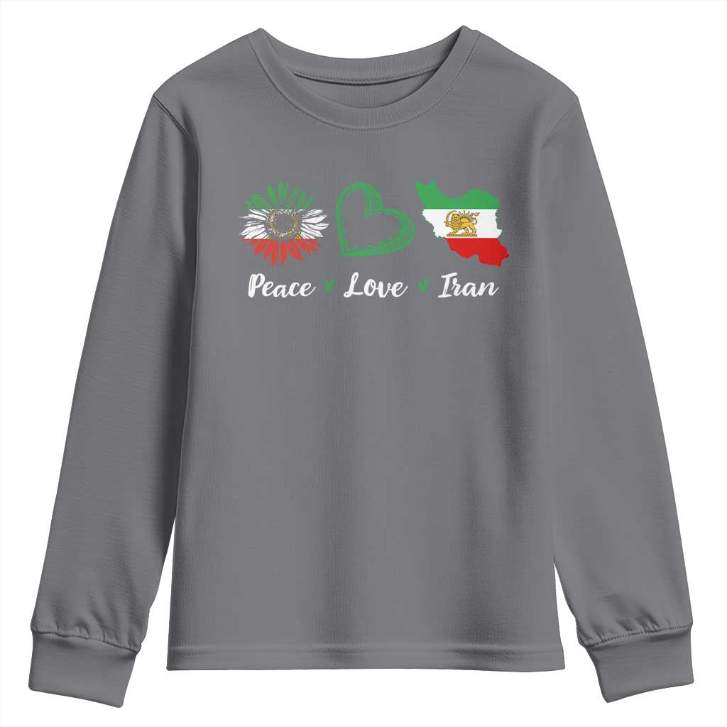 Peace Love Iran Youth Sweatshirt Sunflower Flag TS10 Charcoal Print Your Wear