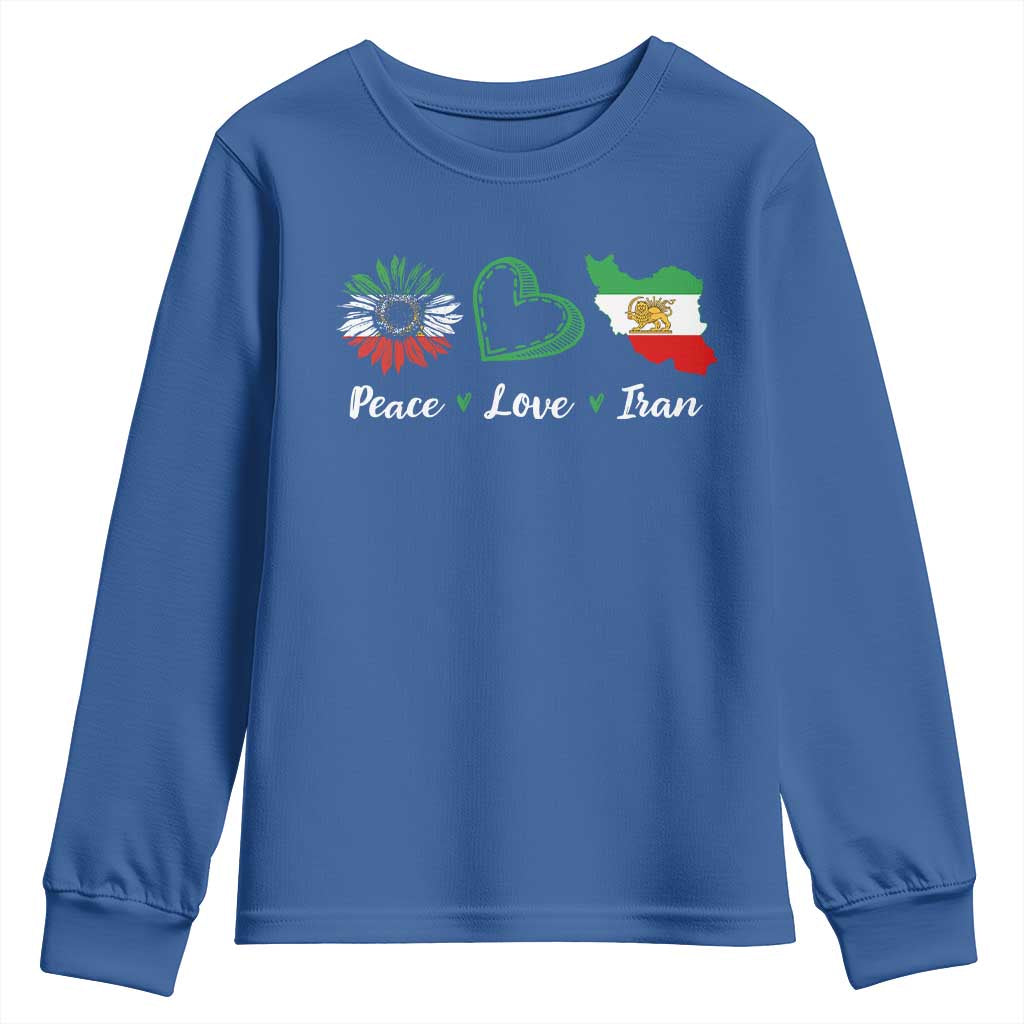 Peace Love Iran Youth Sweatshirt Sunflower Flag TS10 Royal Blue Print Your Wear