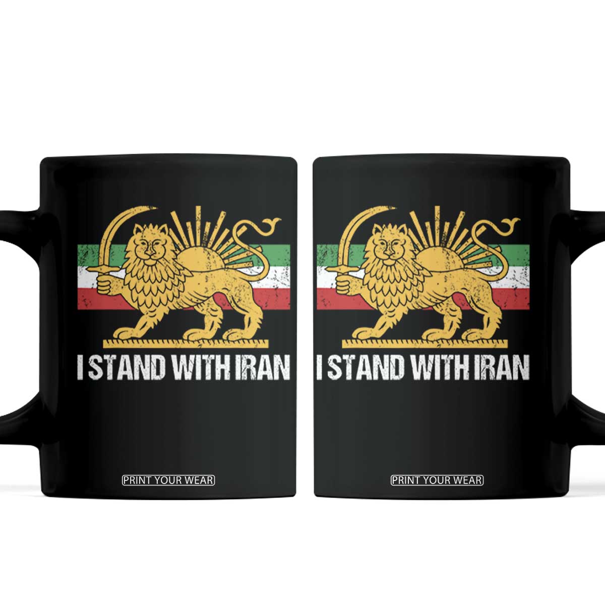 I Stand With Iran Coffee Mug Shir o Khorshid Lion And Sun Iran Persia TS10 Black Print Your Wear