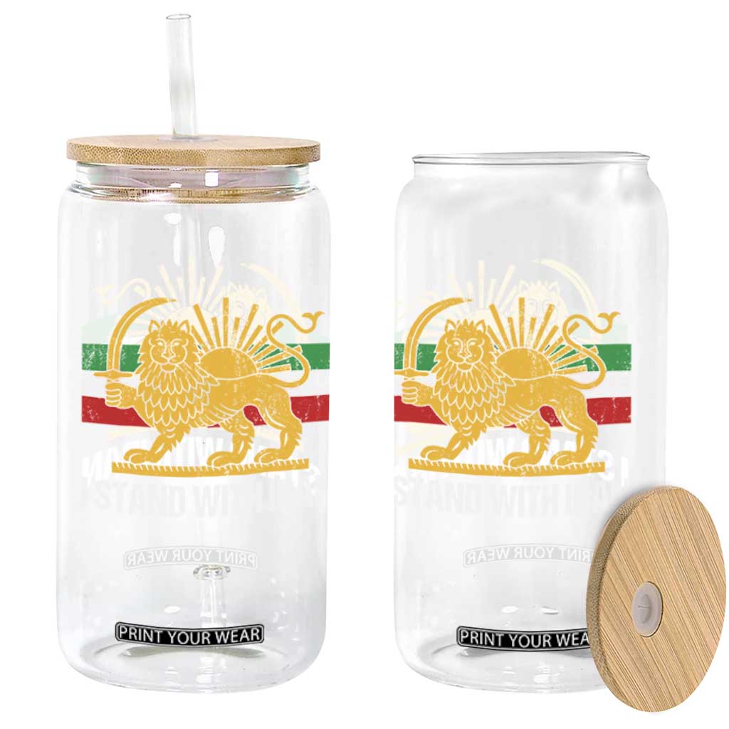 I Stand With Iran Glass Can Shir o Khorshid Lion And Sun Iran Persia TS10 Print Your Wear