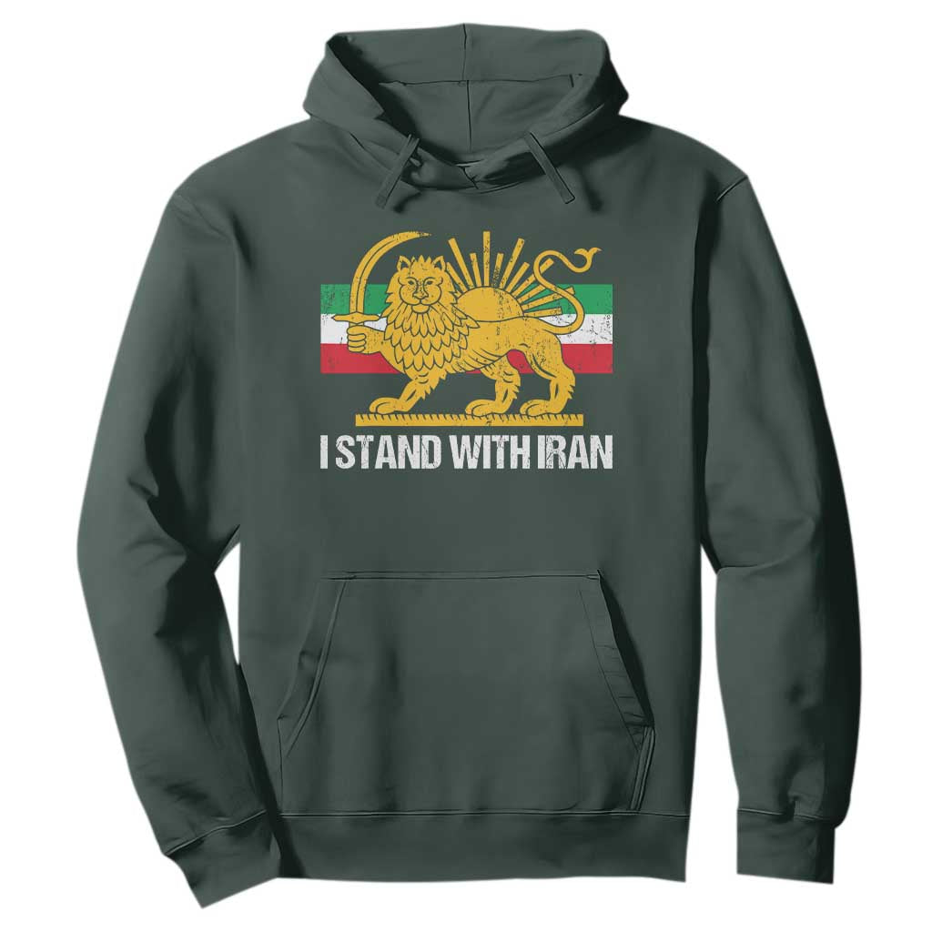 I Stand With Iran Hoodie Shir o Khorshid Lion And Sun Iran Persia TS10 Dark Forest Green Print Your Wear