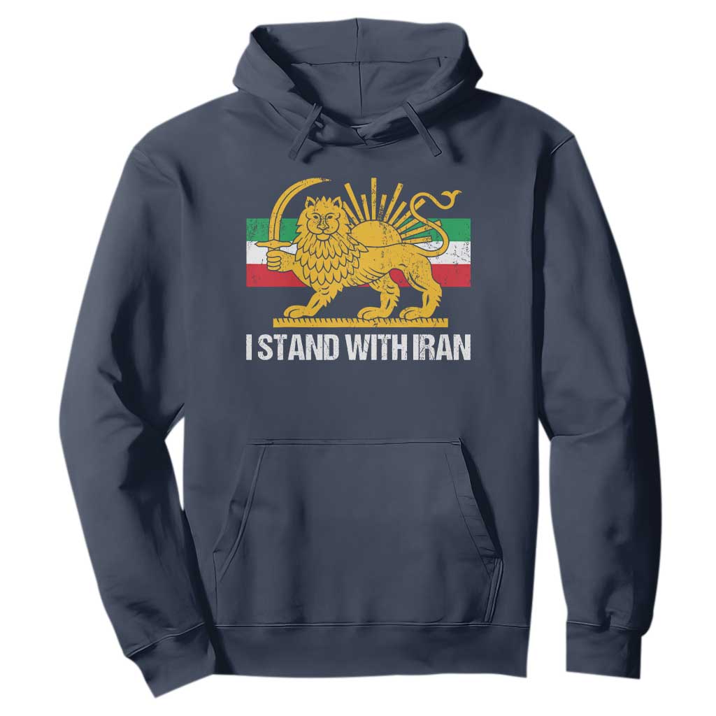 I Stand With Iran Hoodie Shir o Khorshid Lion And Sun Iran Persia TS10 Navy Print Your Wear