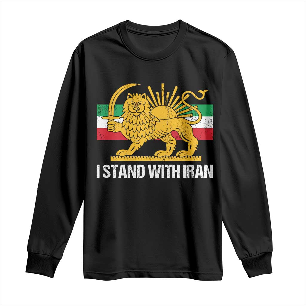 I Stand With Iran Long Sleeve Shirt Shir o Khorshid Lion And Sun Iran Persia TS10 Black Print Your Wear