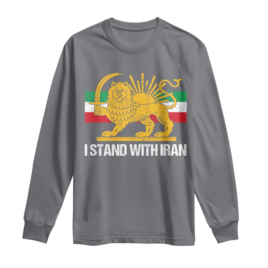 I Stand With Iran Long Sleeve Shirt Shir o Khorshid Lion And Sun Iran Persia TS10 Charcoal Print Your Wear