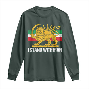 I Stand With Iran Long Sleeve Shirt Shir o Khorshid Lion And Sun Iran Persia TS10 Dark Forest Green Print Your Wear