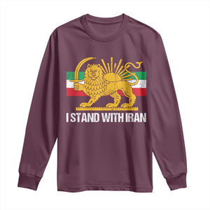 I Stand With Iran Long Sleeve Shirt Shir o Khorshid Lion And Sun Iran Persia TS10 Maroon Print Your Wear