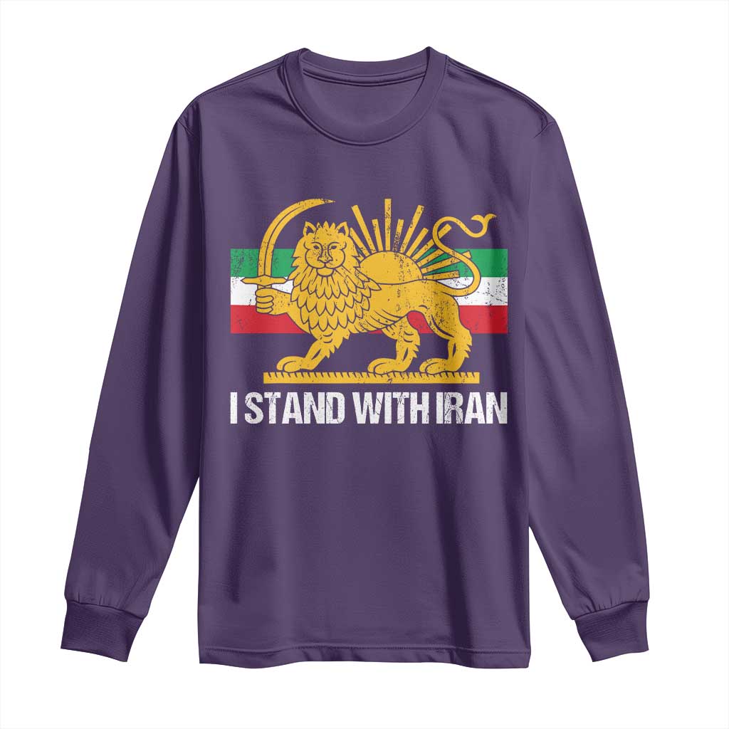 I Stand With Iran Long Sleeve Shirt Shir o Khorshid Lion And Sun Iran Persia TS10 Purple Print Your Wear