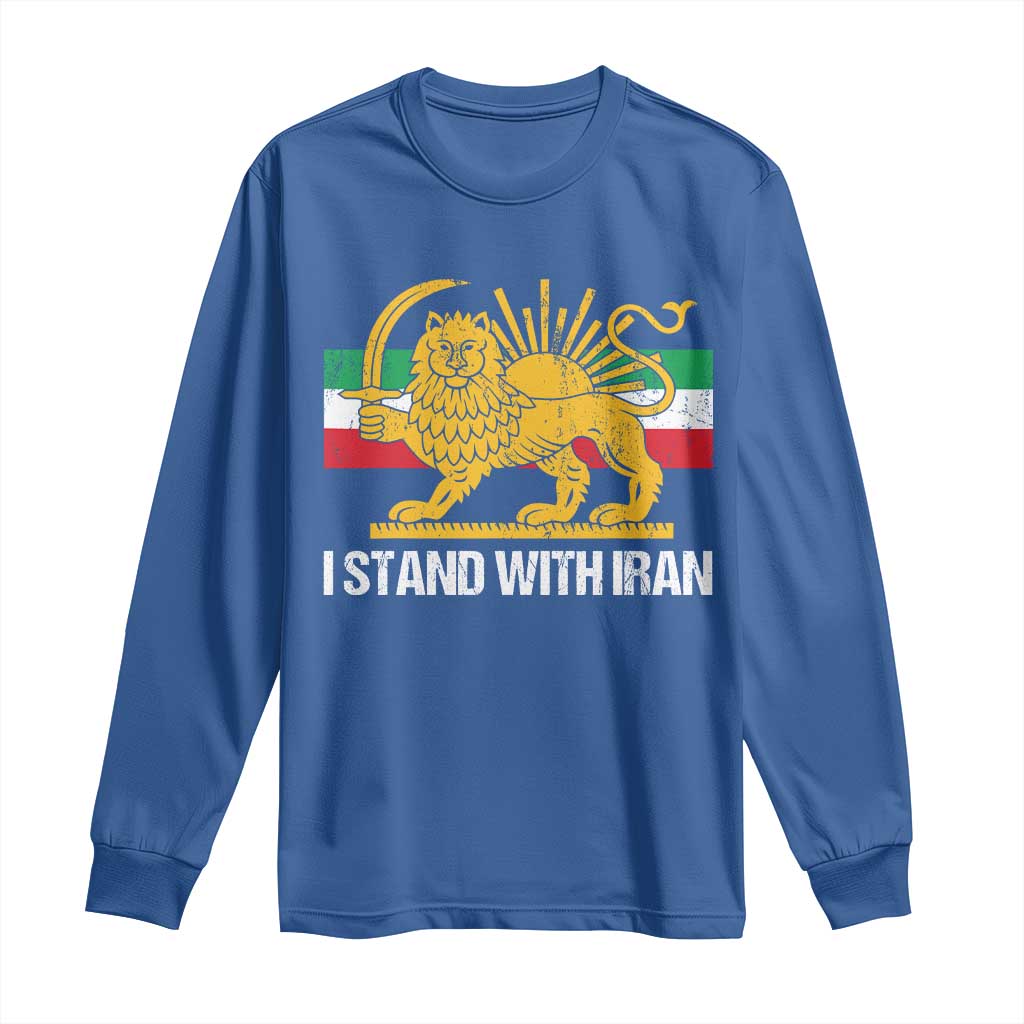 I Stand With Iran Long Sleeve Shirt Shir o Khorshid Lion And Sun Iran Persia TS10 Royal Blue Print Your Wear