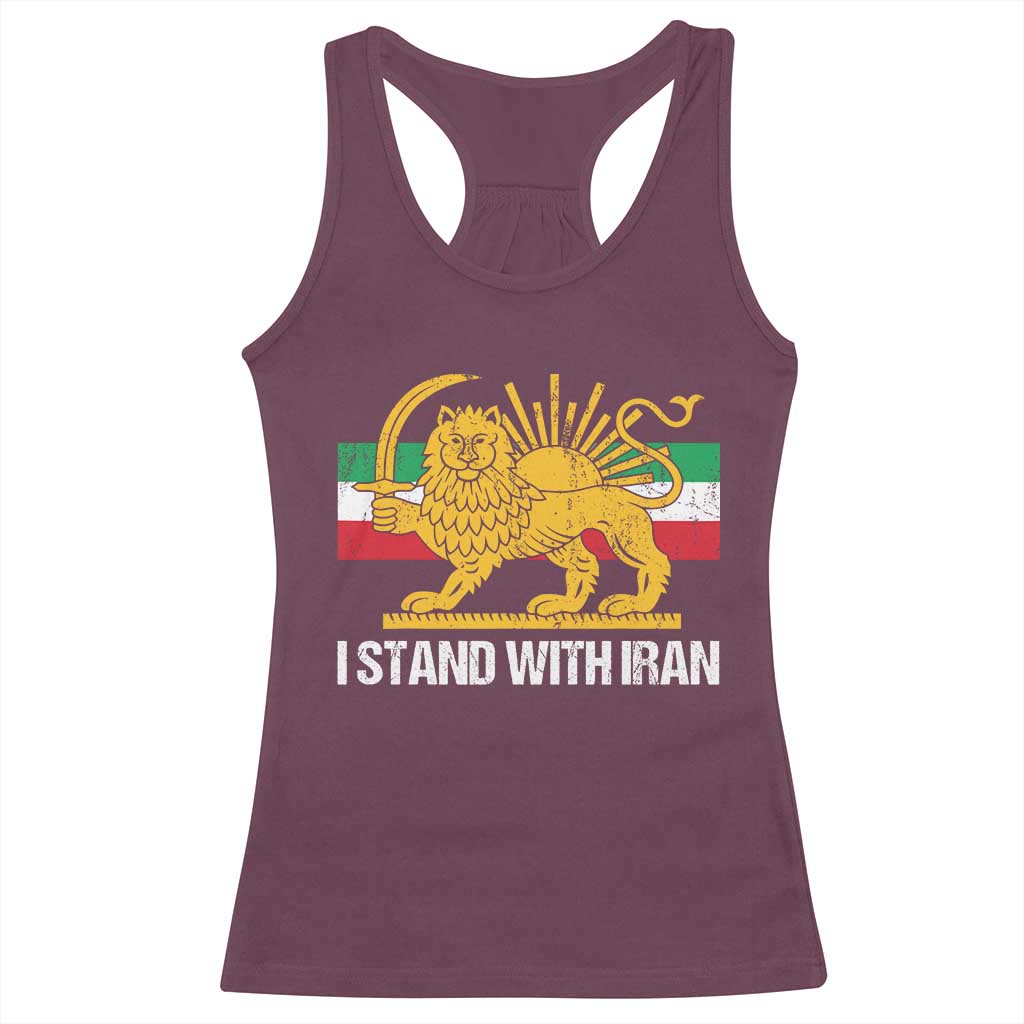I Stand With Iran Racerback Tank Top Shir o Khorshid Lion And Sun Iran Persia TS10 Maroon Print Your Wear