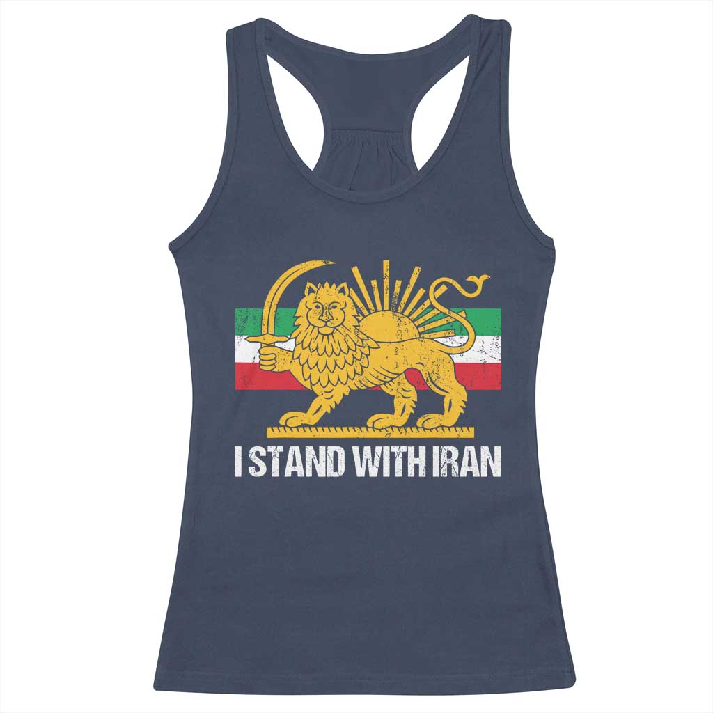 I Stand With Iran Racerback Tank Top Shir o Khorshid Lion And Sun Iran Persia TS10 Navy Print Your Wear