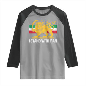 I Stand With Iran Raglan Shirt Shir o Khorshid Lion And Sun Iran Persia TS10 Sport Gray Black Print Your Wear
