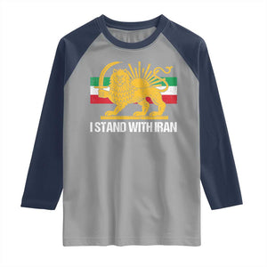 I Stand With Iran Raglan Shirt Shir o Khorshid Lion And Sun Iran Persia TS10 Sport Gray Navy Print Your Wear