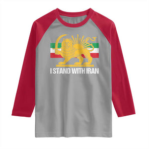 I Stand With Iran Raglan Shirt Shir o Khorshid Lion And Sun Iran Persia TS10 Sport Gray Red Print Your Wear