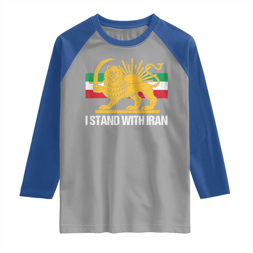 I Stand With Iran Raglan Shirt Shir o Khorshid Lion And Sun Iran Persia TS10 Sport Gray Royal Print Your Wear