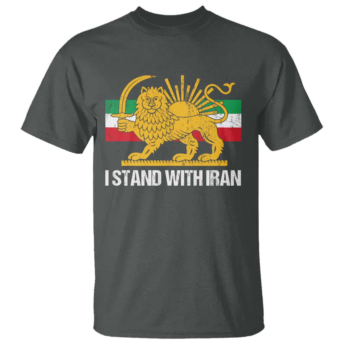 I Stand With Iran T Shirt Shir o Khorshid Lion And Sun Iran Persia TS10 Dark Heather Print Your Wear