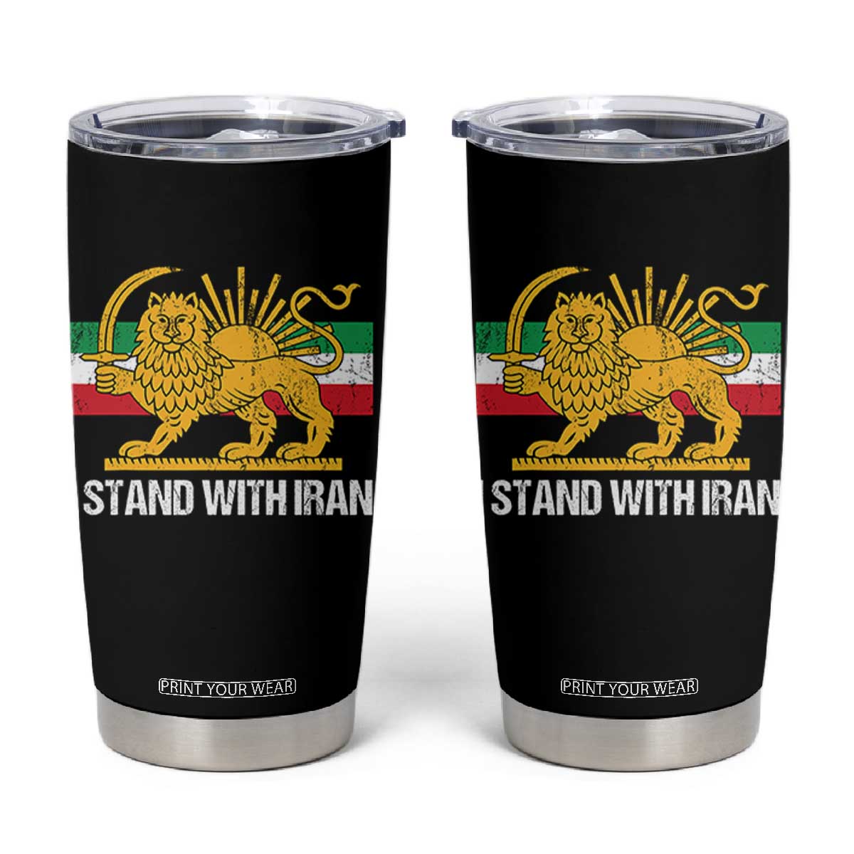 I Stand With Iran Tumbler Cup Shir o Khorshid Lion And Sun Iran Persia TS10 Black Print Your Wear