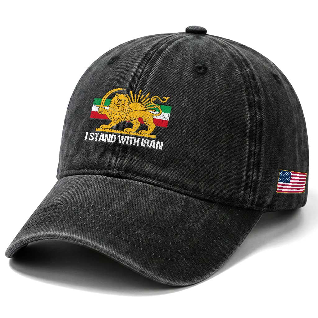 I Stand With Iran Washed Cotton Baseball Cap Shir o Khorshid Lion And Sun Iran Persia TS10 Print Your Wear