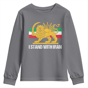 I Stand With Iran Youth Sweatshirt Shir o Khorshid Lion And Sun Iran Persia TS10 Charcoal Print Your Wear