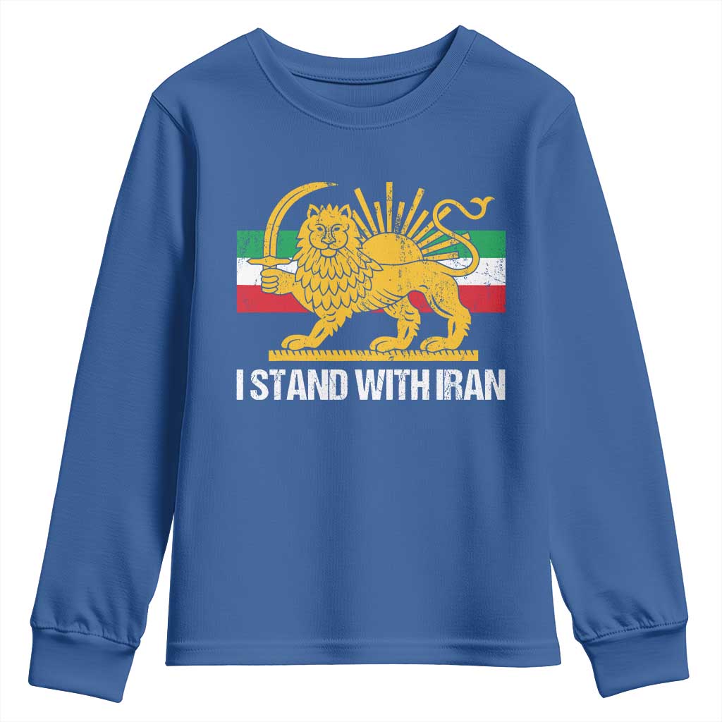 I Stand With Iran Youth Sweatshirt Shir o Khorshid Lion And Sun Iran Persia TS10 Royal Blue Print Your Wear