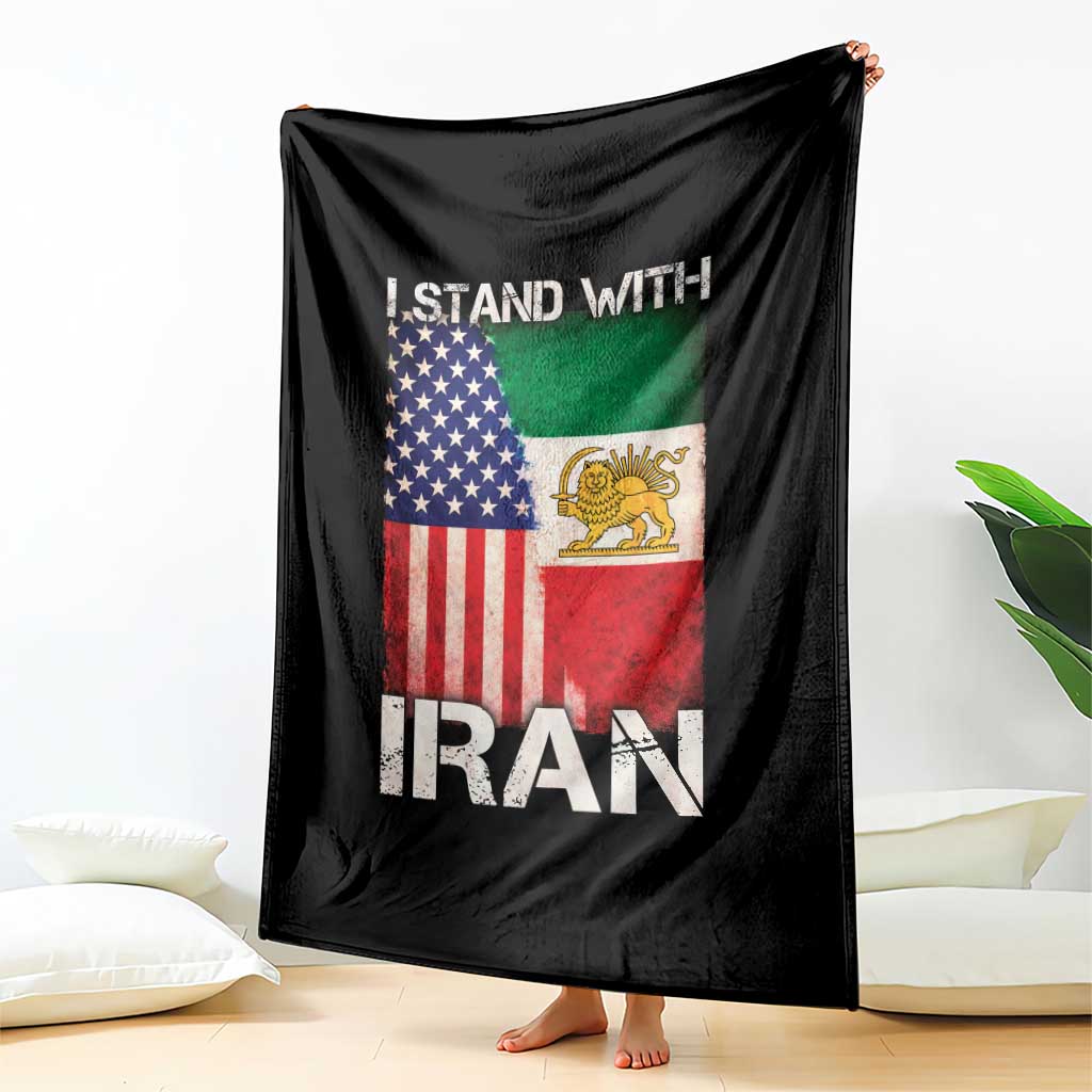 I Stand With Iran Throw Blanket Persian American Flag USA Persia Lion And Sun Iran TS10 Print Your Wear