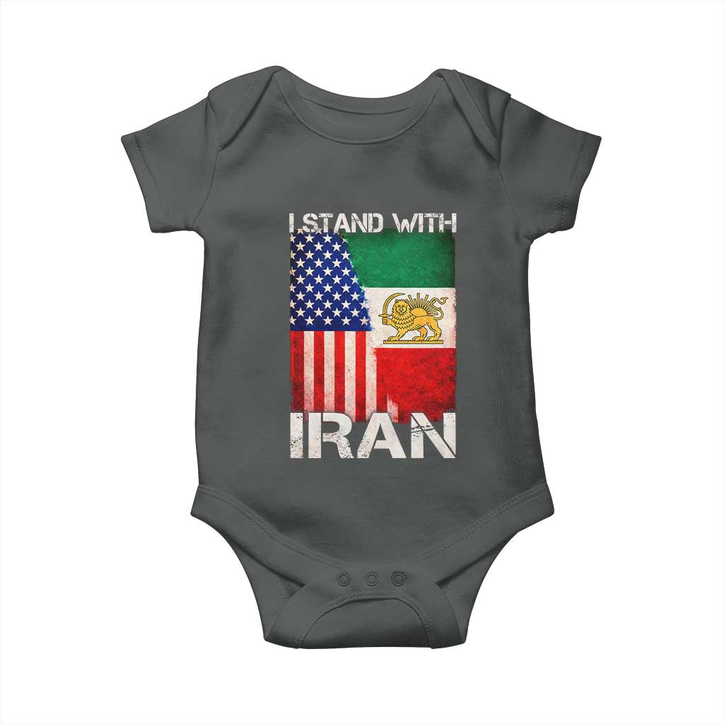 I Stand With Iran Baby Onesie Persian American Flag USA Persia Lion And Sun Iran TS10 Dark Heather Print Your Wear