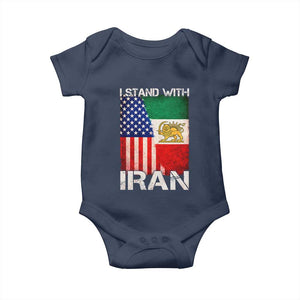I Stand With Iran Baby Onesie Persian American Flag USA Persia Lion And Sun Iran TS10 Navy Print Your Wear