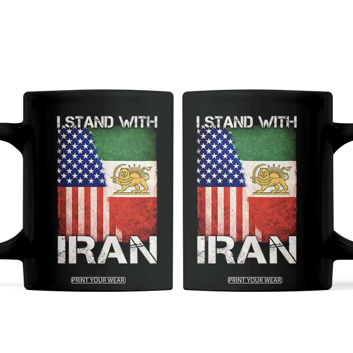 I Stand With Iran Coffee Mug Persian American Flag USA Persia Lion And Sun Iran TS10 Black Print Your Wear