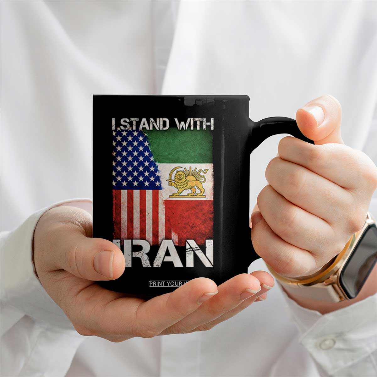 I Stand With Iran Coffee Mug Persian American Flag USA Persia Lion And Sun Iran TS10 Print Your Wear