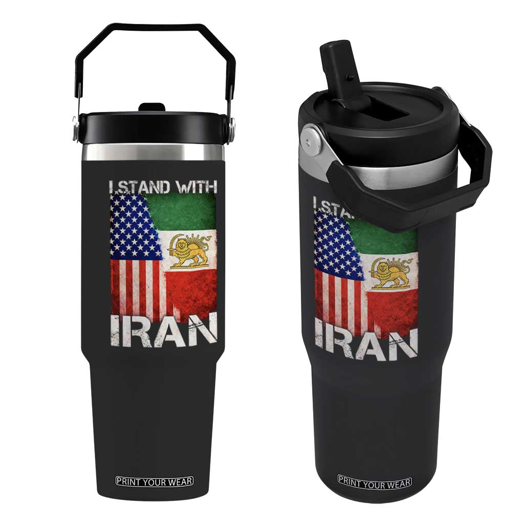 I Stand With Iran Flip Straw Tumbler Persian American Flag USA Persia Lion And Sun Iran TS10 One Size: 30 oz Black Print Your Wear