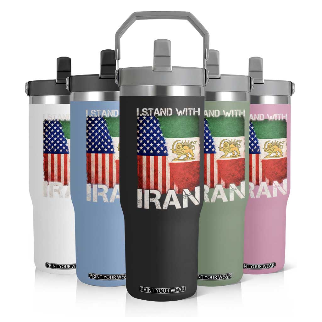 I Stand With Iran Flip Straw Tumbler Persian American Flag USA Persia Lion And Sun Iran TS10 Print Your Wear